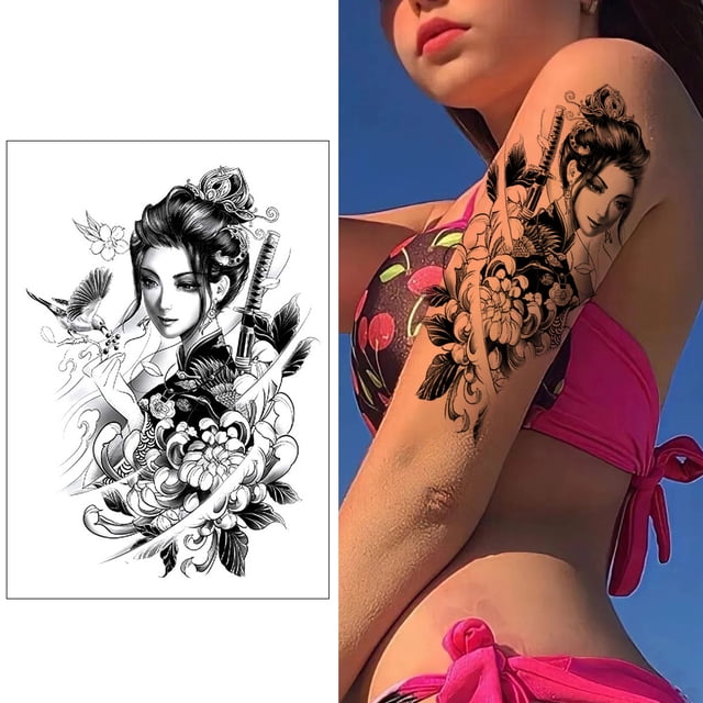 Cuadros Decorativos 6PCS Etiqueta engomada del tatuaje de imitación Impermeable Medio brazo Japón Geisha Etiqueta engomada del tatuaje Wdftyju embutido en tela