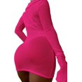 thumbnail image 2 of Vestido de ganchillo para mujer, de manga larga, con cuello dividido, para la playa Rosado M Rosado M Xishao ropa, 2 of 2