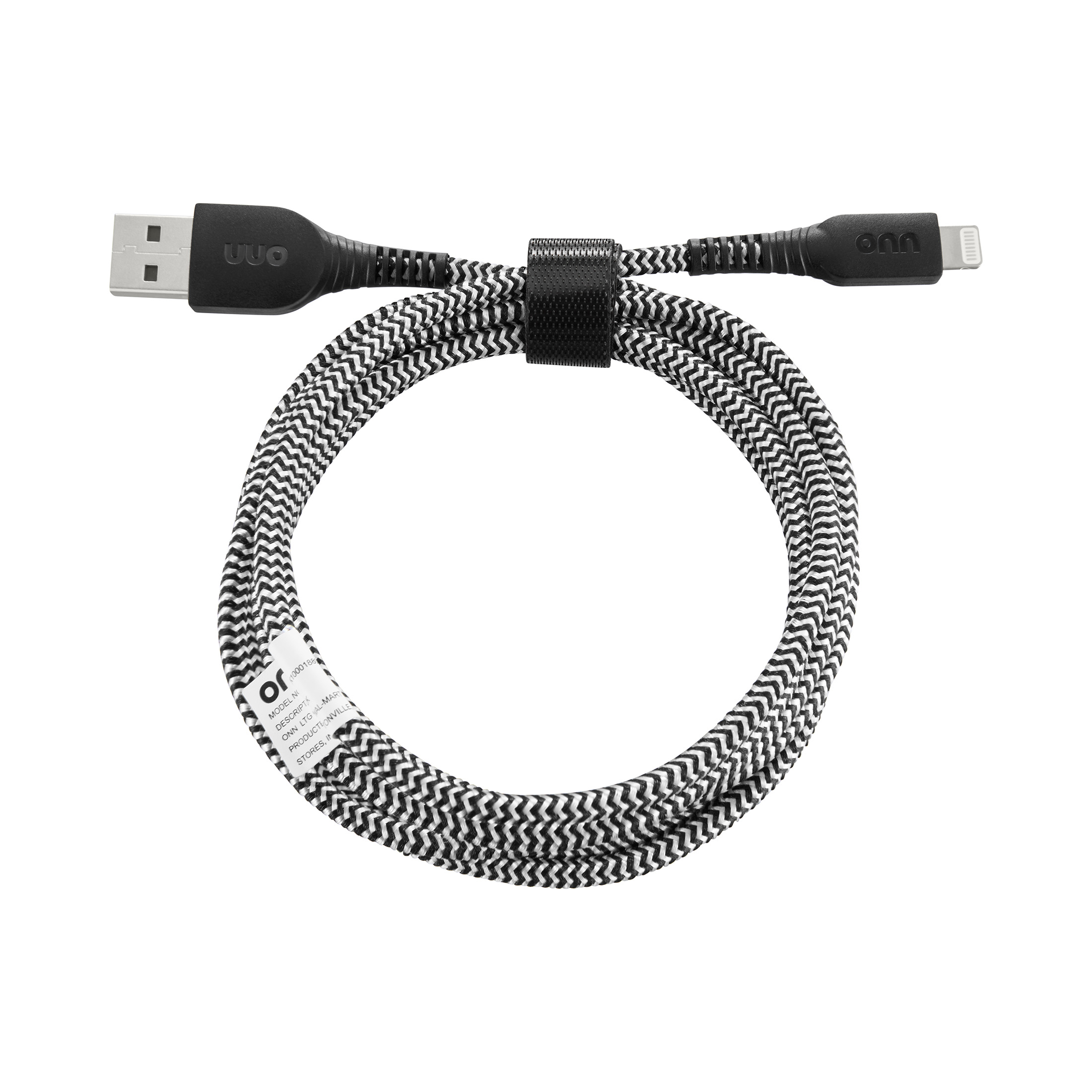 Onn Lightning to USB-A Braided Cable, 6 Ft, MFI Certified, Black photo 6