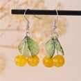 thumbnail image 3 of Acrylic Cute Cherry Dangle Drop Earrings for Women Silver Plated Resin Green Leaf Sweet Lovely Food Fruit Tassel Dangling Earring Lightweight Chic Fish Hook Christmas Xmas Fall Holiday Jewelry, 3 of 10