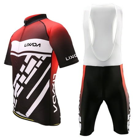 Lixada Men's Cycling Clothes Set Quick Dry Short Sleeve Bicycle Jersey Shirt Tops 3D Cushion Padded Riding Bib Shorts Tights (Best Cycling Bibs For The Money)
