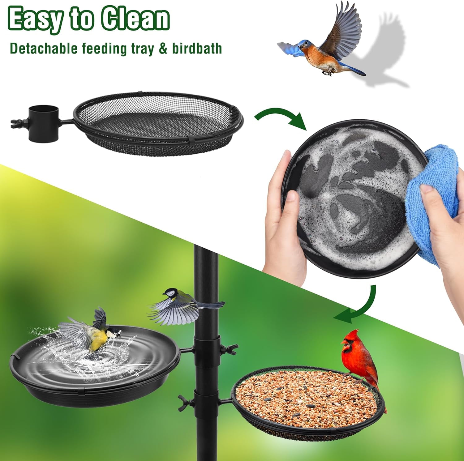 Umailgoo 92" Bird Feeding Station,Heavy Duty Bird Feeder Pole Bird House Stand Mount Kit with Squirrel Proof Baffle,Adjustable Buddy Poles for Outdoors Hanging