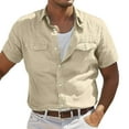 thumbnail image 2 of Zylanna Men's Casual Button Down Shirts, Short Sleeve Loose and Comfort Breathable Turndown Collar Summer Shirts for Men Khaki Size 2XL, 2 of 6