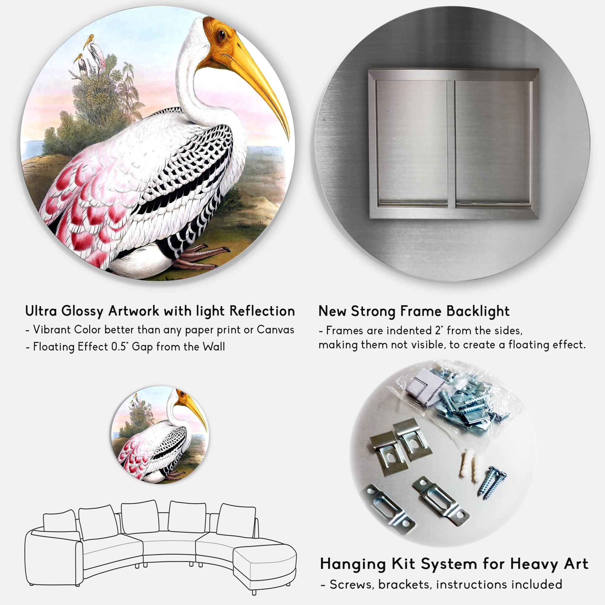 Designart 'Vintage Countryside White Birds' Farmhouse Circle Metal Wall Art 29x29 - Disc of 29