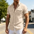thumbnail image 5 of Men's Button Down Short Sleeve Shirt Casual Cotton Linen Summer Beach Hiking Shirts with Double Work Pocket Size 3XL Beige, 5 of 9
