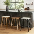 thumbnail image 6 of Nathan James Barker Counter Height Solid Wood Barstool with Upholstered Cushion, Backless Island Stool with Rubberwood Legs and Natural Textured Linen Upholstery for Kitchen, Brown/White, 6 of 7