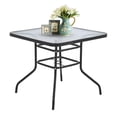 thumbnail image 1 of QueipA Outdoor Table Patio Table Dining Table w/ Tempered Glass Umbrella Hole for Lawn, 1 of 8