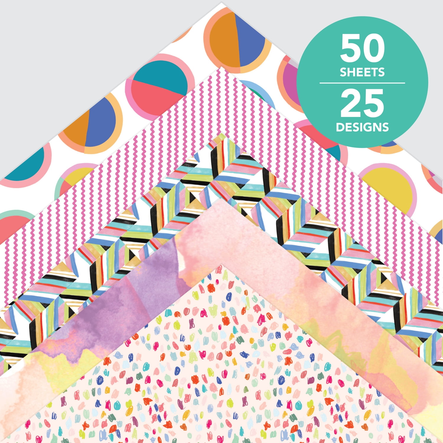 Roobee by Mara Mi Multicolor Bright & Bold Paper Pad, 50 Sheets, 25 Designs