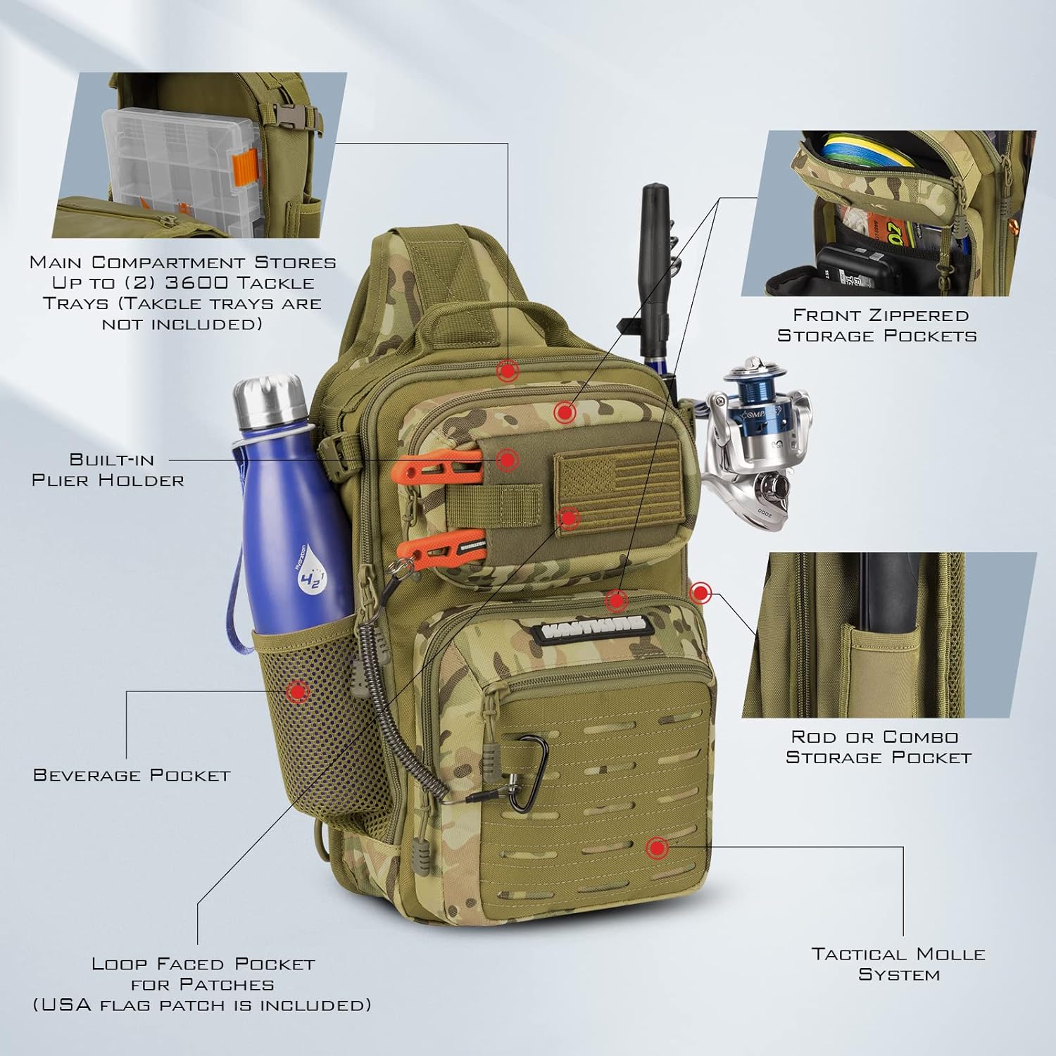 KastKing Tactical Sling Tackle Bag-Fishing Backpack Storge Fishing Gear and Equipment,Gift for Men- BlowBak