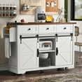 thumbnail image 1 of Farmhouse Kitchen Island with Power Outlet, 2 Sliding Barn Door and Drop Leaf, Spice Rack Rolling Kitchen Cart on Wheels for Home and Dining Room (White), 1 of 9