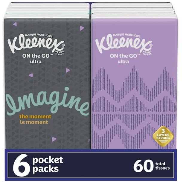 Kleenex OnTheGo Facial Tissues, 6 Travel Packs (60 Total Tissues