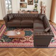 thumbnail image 3 of Chesterfield L-Shaped Sofa, PU Leather Sectional Couch with Rolled Arms and Nailhead, 99" Modern 5 Seat Tufted Corner Couch, Dark Brown, 3 of 9
