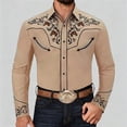 thumbnail image 4 of Western Cowboy Shirt for Men Vintage Spring Fall Long Sleeve Shirts Country Embroidered Button Top Khaki S, 4 of 6