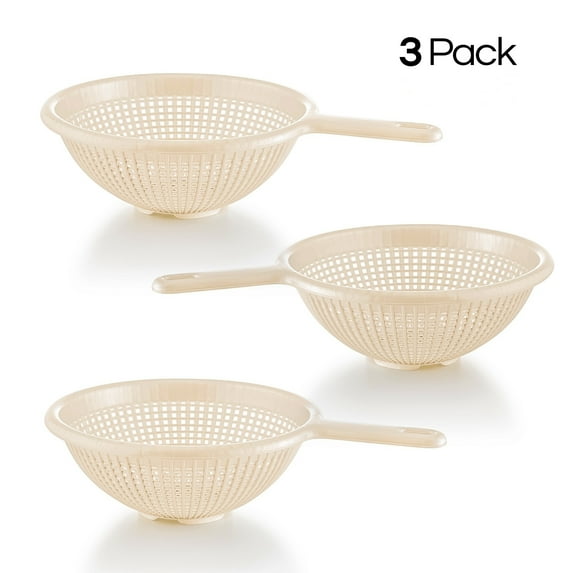YBM Home Deep Plastic Colander for Washing and Draining Pasta, 8.5 inch - Ivory 3 Pack