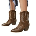 thumbnail image 5 of UngA Fall Shoes for Women Cowboy Boots For Women Chunky Heel Pointed Toe Cowgirl Boots Mid Calf Western Embroidery Boots Brown,6.5, 5 of 7