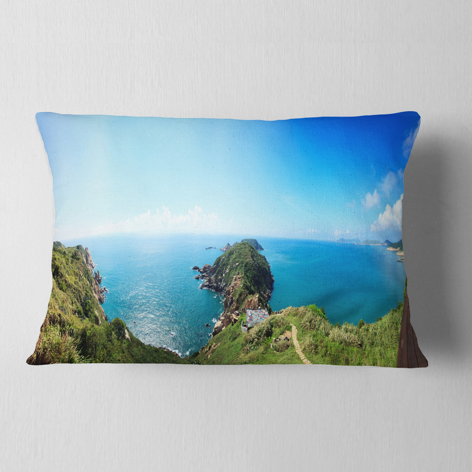 Designart Seascape View from Hillside - Photography Throw Pillow - 12x20