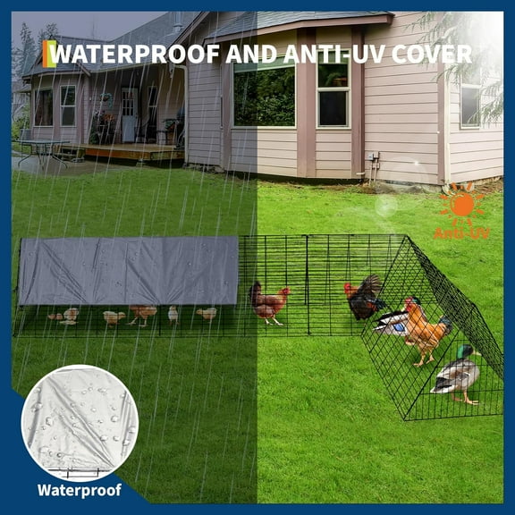 Historyli Expandable Chicken Run Tunnel, Portable Chicken Pen, for Yard, with Weatherproof Cover