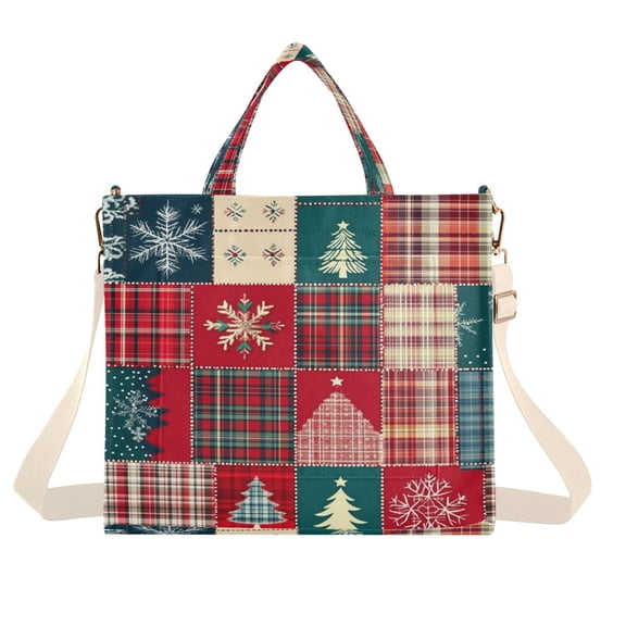 Corduroy Tote Bag for Women Shoulder Handbags Fashion Ladies Purses Satchel Messenger Bags Christmas Patchwork Pattern S