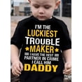 thumbnail image 1 of Camiseta gráfica para niño "Soy el alborotador más afortunado" - 100 % algodón, manga corta con letras amarillas llamativas, cuello redondo y corte regular para primavera, verano y otoño. Ropa infor, 1 of 6