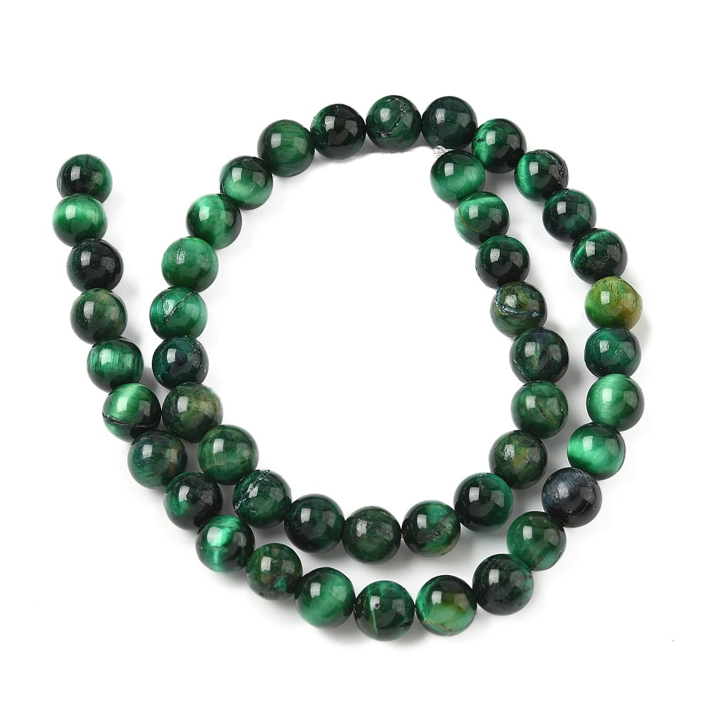 Grade B Natural Tiger Eye Beads Strands Dyed Round Green 8.5mm Hole: 1.2mm 46-48pcs/strand 14.76''(37.5cm)