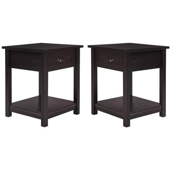 Home Square Nightstand with 1 Drawer and Display Shelf in Black - Set of 2