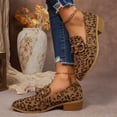 thumbnail image 6 of Dweltoz Women's Leopard Print Pointed Toe Loafers Chain Trim Slip On Mid Heel Dress Shoes Casual Office Block Heel Footwear,Leopard Print 6, 6 of 7