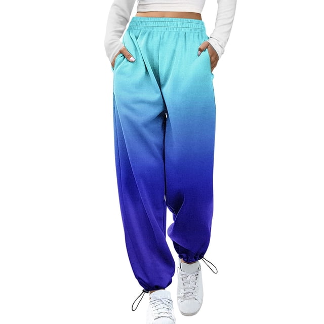Pantalones deportivos Prolriy para mujer, pantalones de moda para mujer, pantalones deportivos casuales con estampado degradado, bolsillos, cintura alta, deportivos, para gimnasio, ajuste atlético,