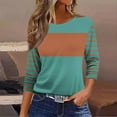 thumbnail image 2 of Wyobmus Women's 3/4 Sleeves V Neck T-Shirts Casual Striped Color Blocked Summer Round Neck Tops Casual Basic Tees Green, 2 of 4