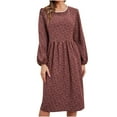 thumbnail image 2 of Homenesgenics Maxi Dresses for Women Plus Size Women's Fall Causual Winter Lace Floral Long Sleeve Round Neck Mid Calf Dress Red S, 2 of 6