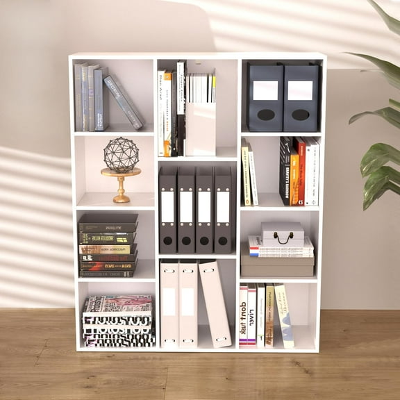 Cube Bookshelf, White Wooden Cube Storage Organizer, Freestanding Book Shelf,Cubby Shelf, Perfect Shelves for Bedroom, Kids Room, Closet, Classroom & Office (11-Cube)