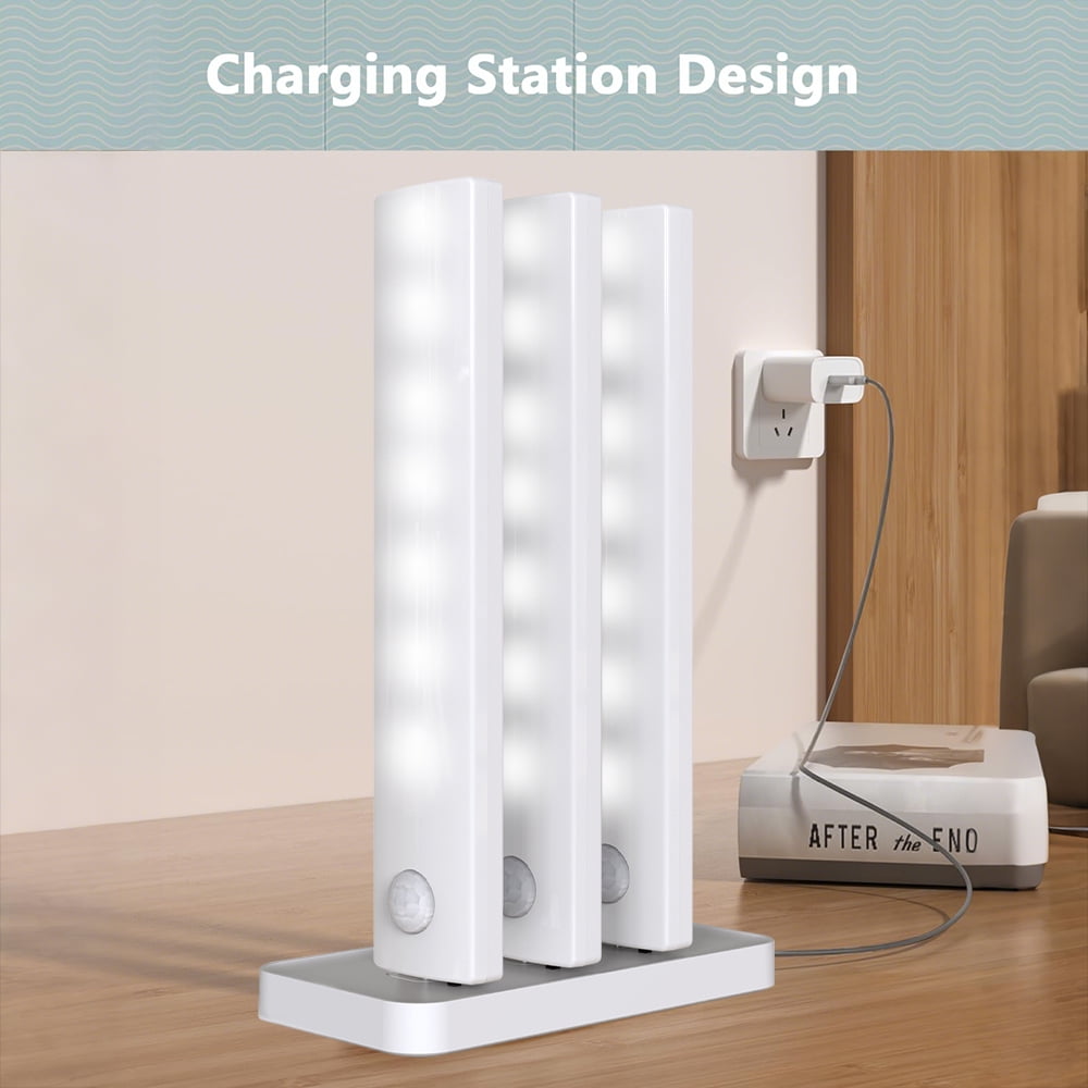 LED Closet Light with Charging Station, Wireless Rechargeable Motion Sensor Lights Indoor, Magnetic Under Cabinet Lighting for Kitchen Bookshelf Wardrobe Cupboard