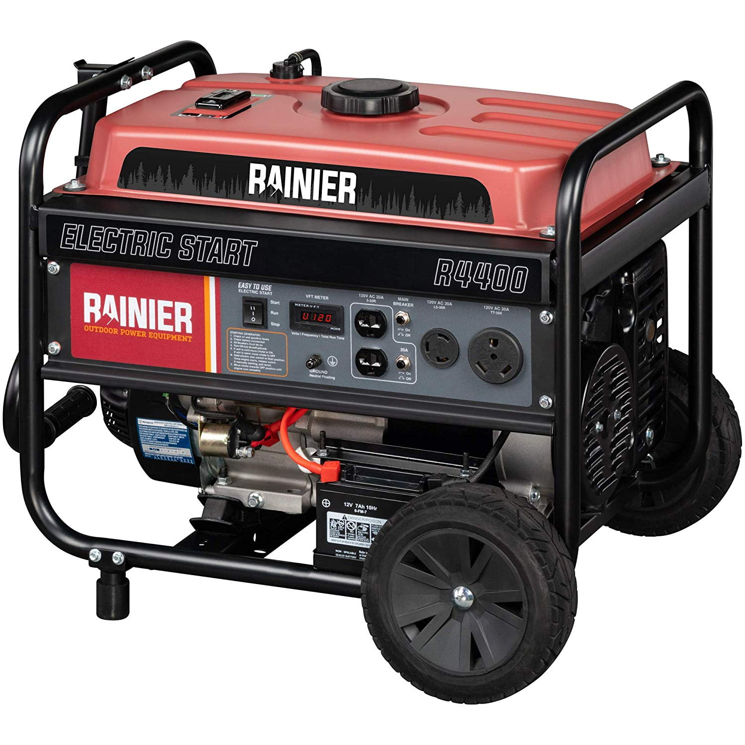 Rainier R4400 Portable Generator with Electric Start CARB Compliant Gas Powered 4400 Peak Watts & 3600 Rated Watts 