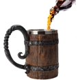 thumbnail image 1 of Jarra de cerveza, taza de acero inoxidable de imitación de madera, regalos de madera, taza de barril de madera rústica para hombres Capacidad: 18,60 onzas (550 ml), 1 of 6