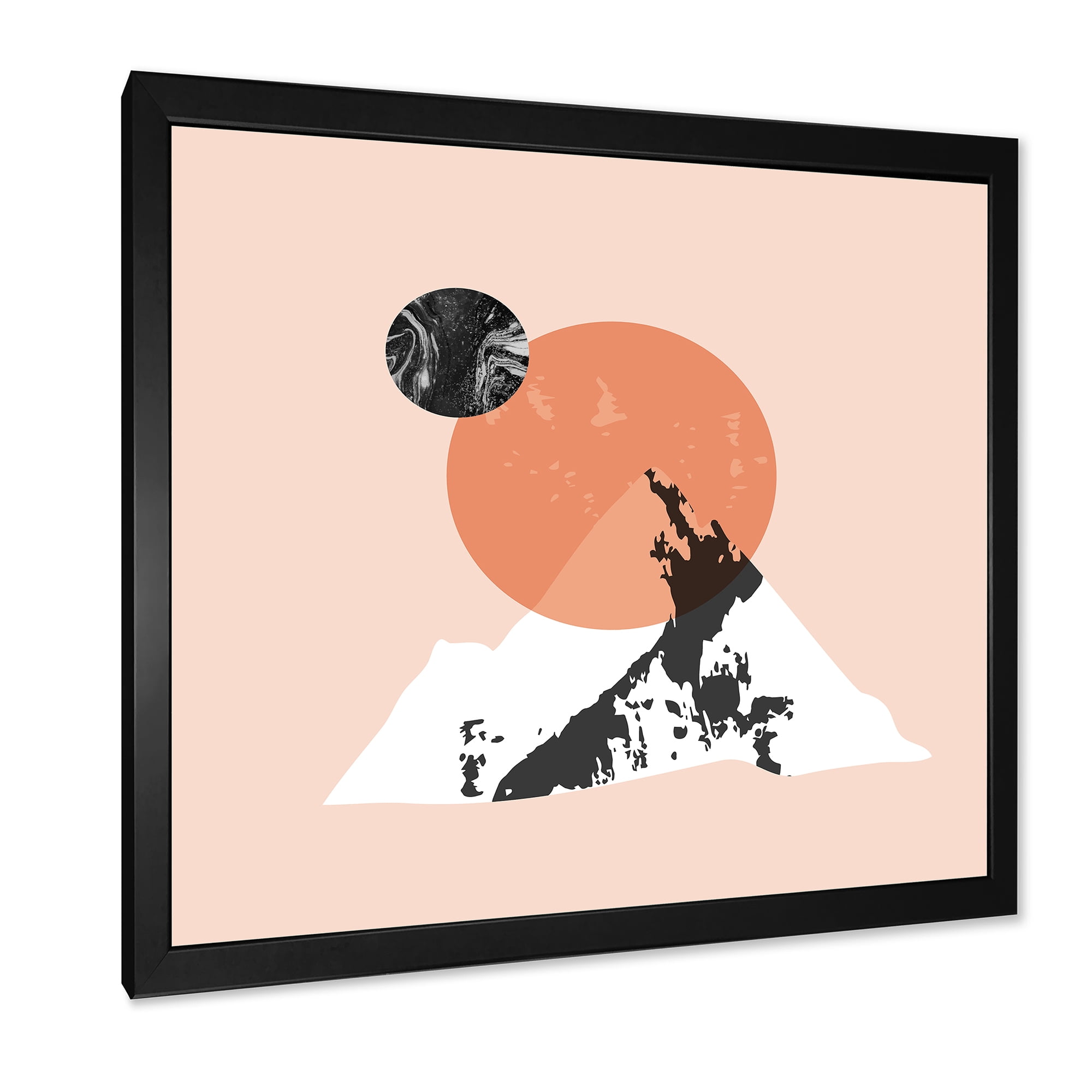 Designart 'Modern Minimalist Mountain Moon and Sun' Modern Framed Art Print