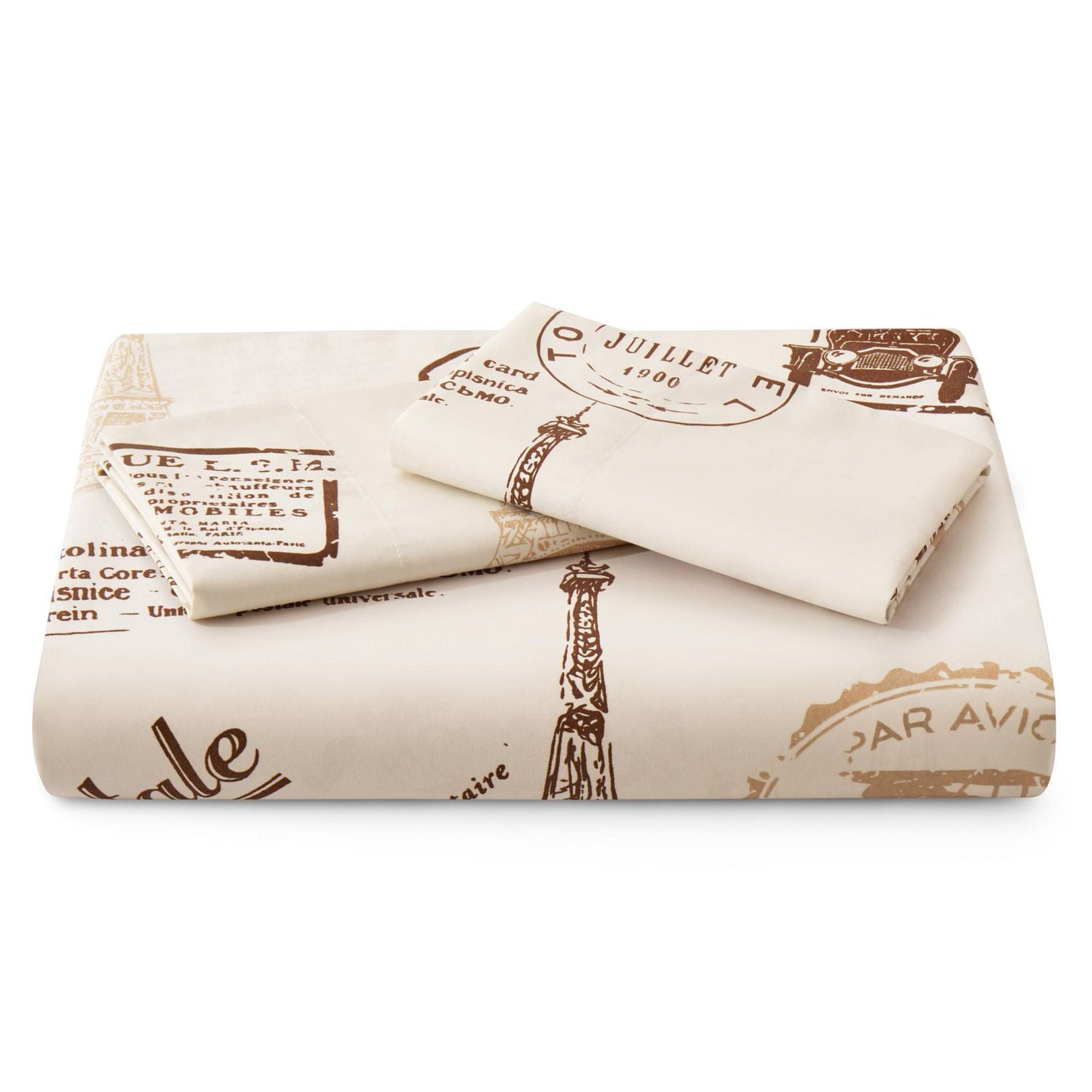 Marina Decoration Ultra Soft Silky Zipper Rich Rayon from Bamboo All Season Printed Duvet Cover Set with Pillowcase, Eiffel Tower Ivory Pattern