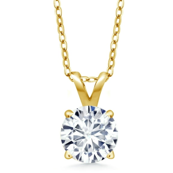 Gem Stone King 18K Yellow Gold Plated Silver White Moissanite Pendant Necklace for Women (0.80 Cttw, Gemstone Birthstone, Round 6MM, With 18 inch Silver Chain)