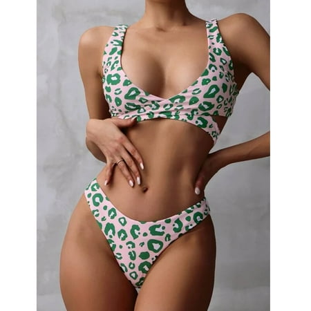 

Cathalem Bikini Sports Bra Top Women s Print Bra Beachwear Print Filled Set Bikini Swimwear Long Board Shorts for Women Swim Underwear Green Large