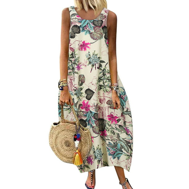 ZANZEA Womens Dresses Floral Print Sleeveless Beach Holiday Tank Dress ...