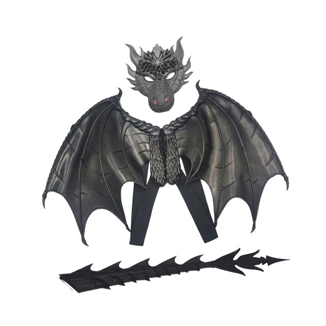 Disfraz de ala de dragón para niños Juego de cubierta de cara de cola Disfraz de Halloween Ligero Negro Yuyangstore Disfraz de juego de simulación