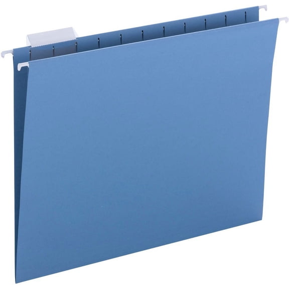 Business Source 1/5 Tab Cut Letter Recycled Hanging Folder - 8 1/2" x 11" - Blue - 10% Recycled - 25 / Box | Bundle of 5 Boxes