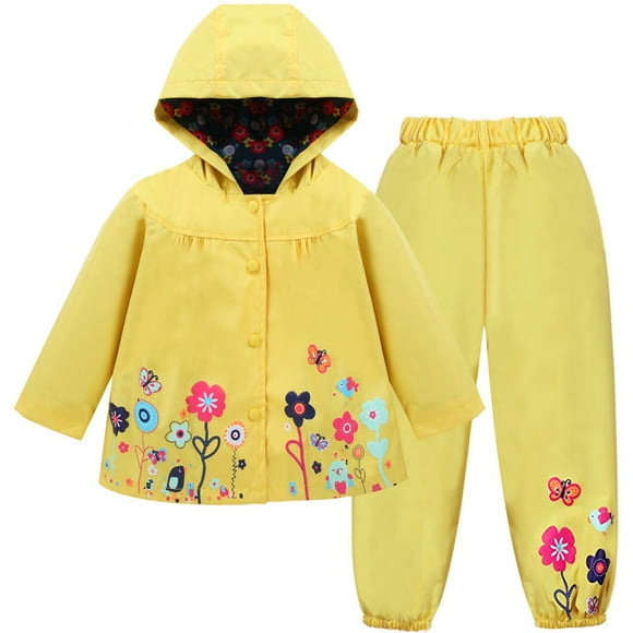 LZH Girl Baby Kid Waterproof Hooded Coat Jacket Outwear Suit Raincoat Hoodies with Pants Yellow 2T(For Age 1-2Y)