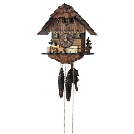 Cuckoo Clock 1 Day Chalet - Anton Schneider 10 Inch Chalet with Animated Beer Drinker Black Forest Cuckoo Clock