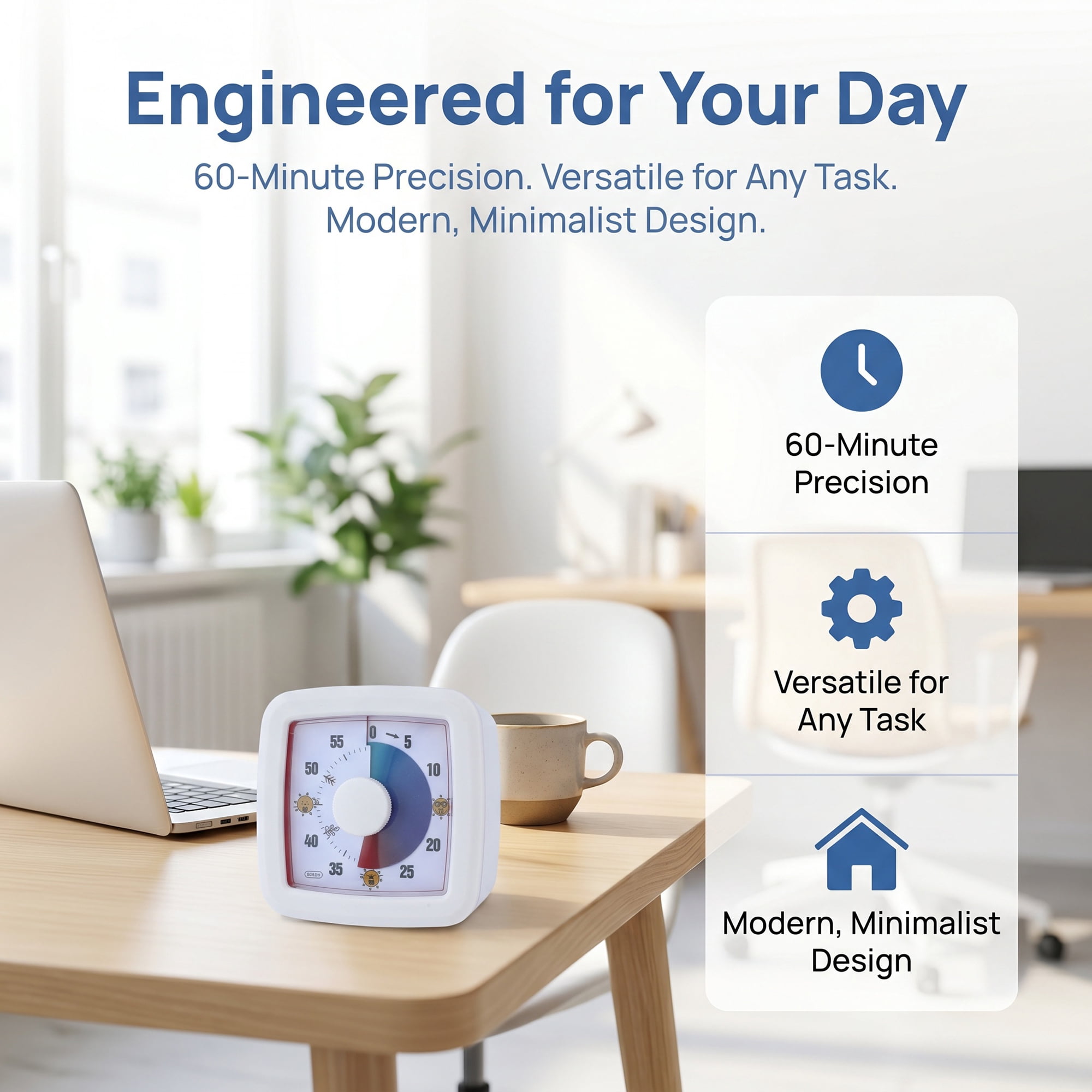 Unique Bargains 60 Minute Digital Visual Timer with Loud Alarm for Studying White B