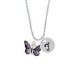 thumbnail image 2 of Delight Jewelry Silvertone Large Purple Butterfly with 6 AB Crystals Silvertone Script Initial Disc - F - Charm Necklace, 20"+3", 2 of 4