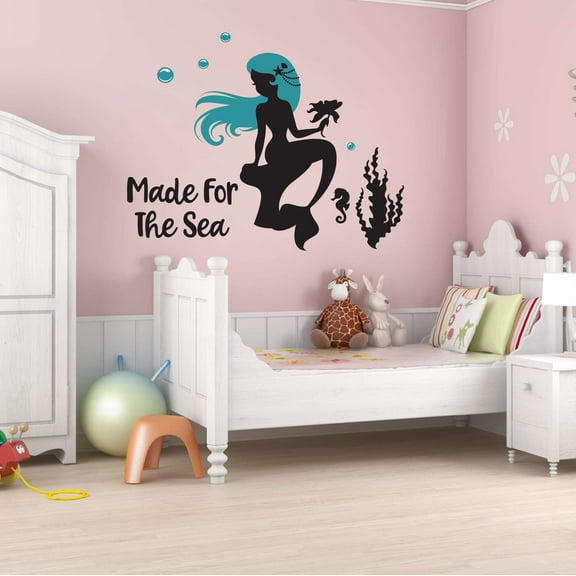 Made For The Sea Mermaid Ocean Sea Animals Creatures Princess Queen Sweet Dreams Bedtime Unicorn Lovely Dear Dream Holiday Gift Decorating Ideas Bedroom Wall Decal Sticker - Size: 30 In X 24 In