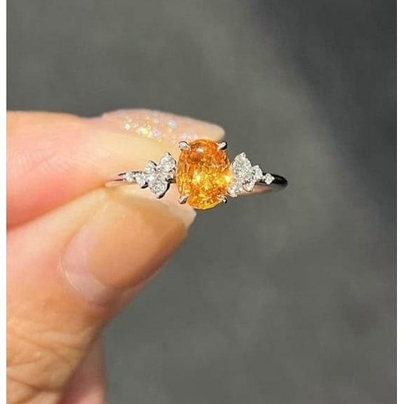 Natural citrine ring, november birthstone ring, oval citrine ring, gemstone ring, citrine cluster ring,Sterling Silver citrine ring, Gifts.