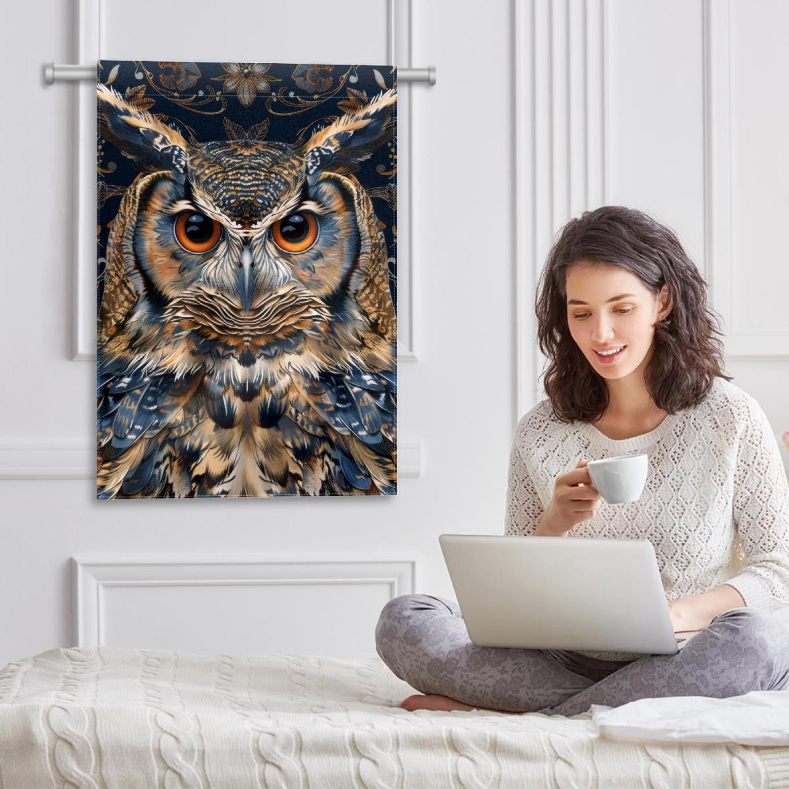 Welcome Aesthetic Owl Art Pattern Garden Flag, Vertical Double Sided Small House Flag, Yard Farmhouse Outdoor Deck Veranda Lawn Decor 28x40 Inch