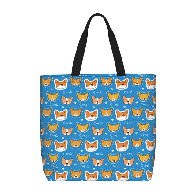 Wukai Corgi Sac d'Épicerie Réutilisable avec Fermeture Éclair et Poignée pour Courses, Adapté pour Sac Quotidien Extérieur