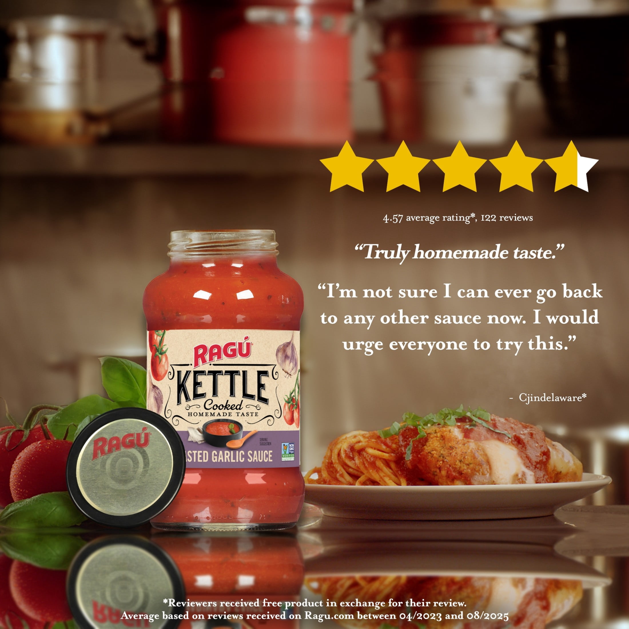 (2 pack) RAGU Kettle Cooked Roasted Garlic Pasta Sauce, 24 oz