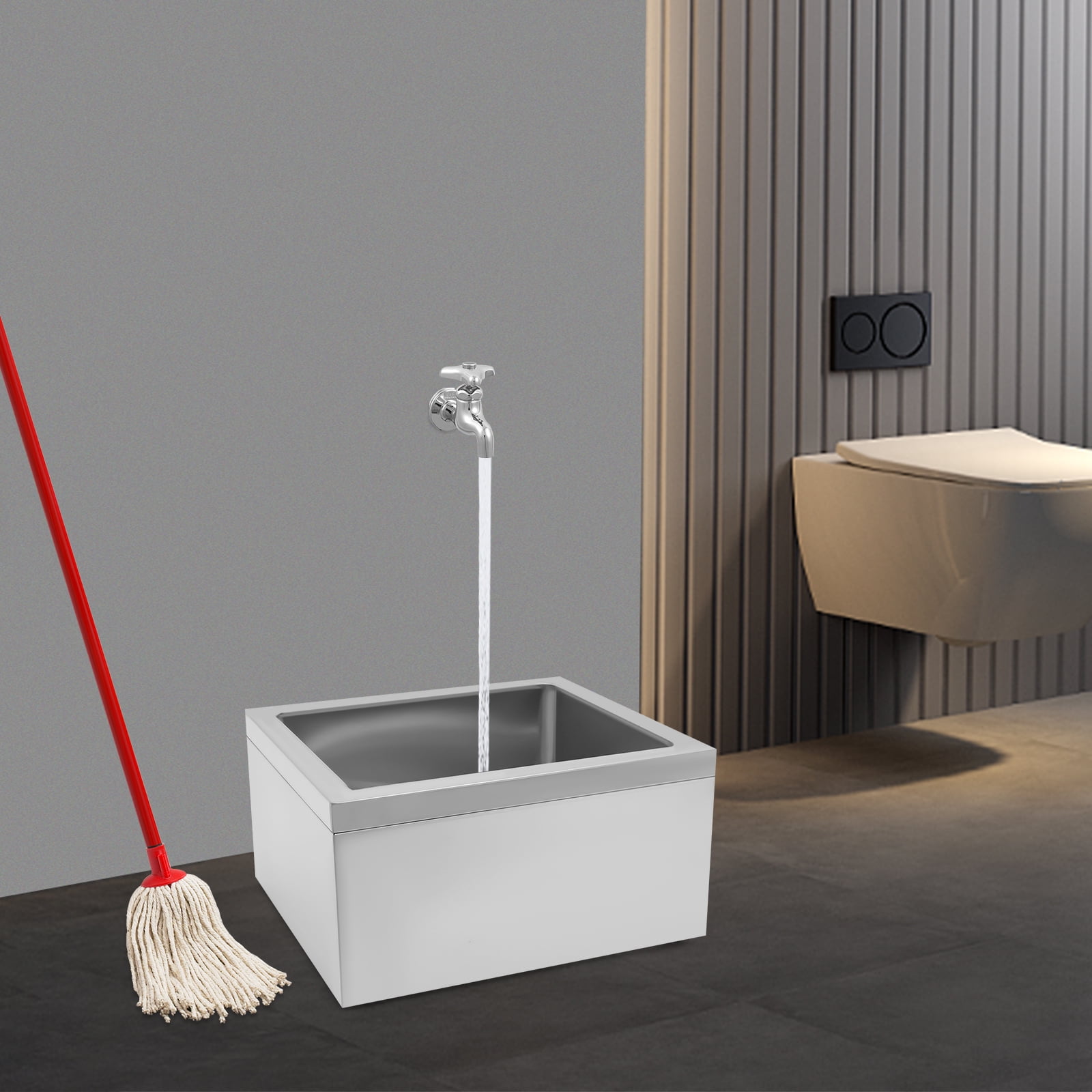 Peakora No-Splash Deep Utility Sink, 19 Inch Stainless Steel Mop Basin for Easy Washing of Pots, Pans & Cleaning Tools, Quick Drain Design